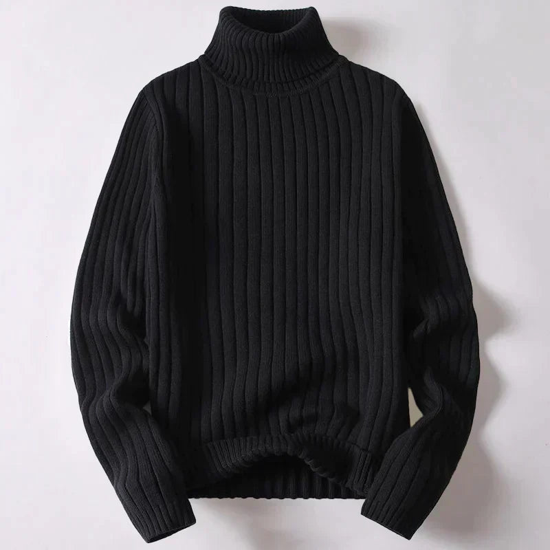 Herren-Rollkragenpullover aus Merinowolle – Reto - Schwarz - Mavero