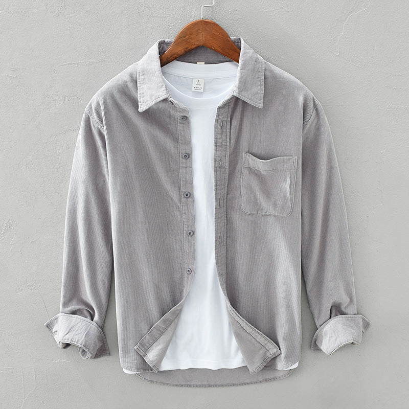 Herren-Overshirt Retro-Cord – Arno - Hellgrau - Mavero