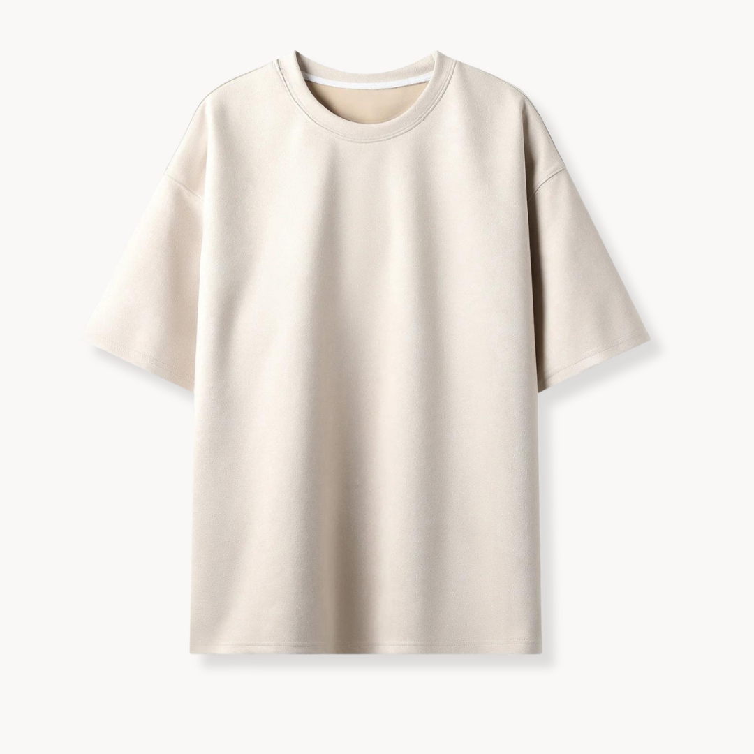 T-Shirt in Luxuriöser Wildlederoptik – Reto - Beige - Mavero