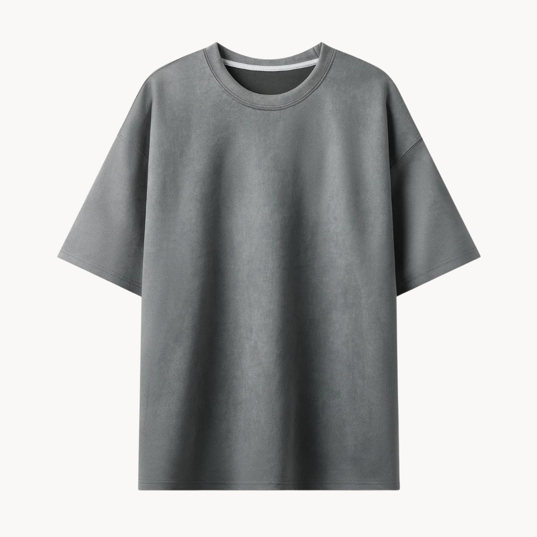 T-Shirt in Luxuriöser Wildlederoptik – Reto - Dunkelgrau - Mavero