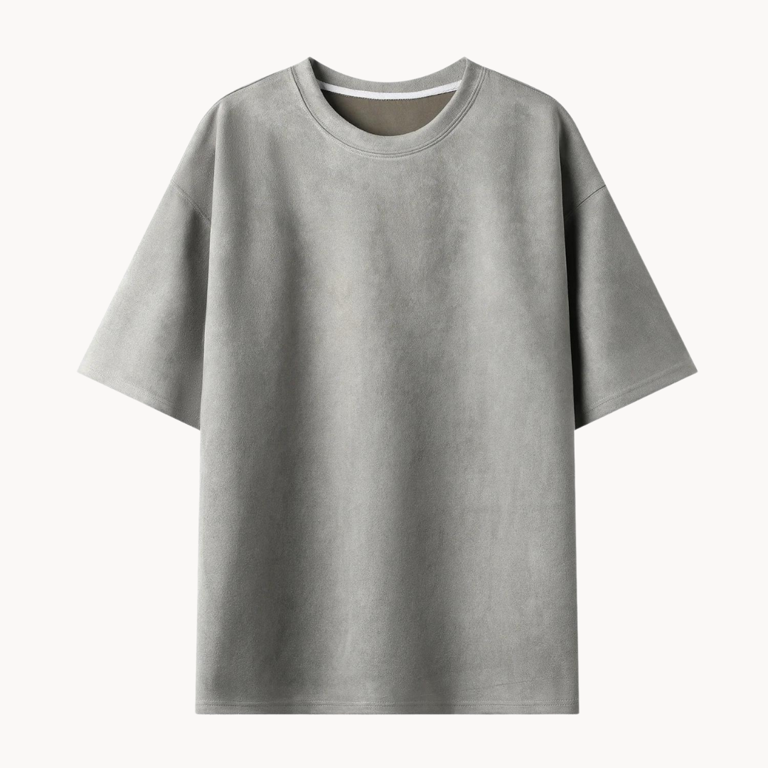 T-Shirt in Luxuriöser Wildlederoptik – Reto - Grau - Mavero