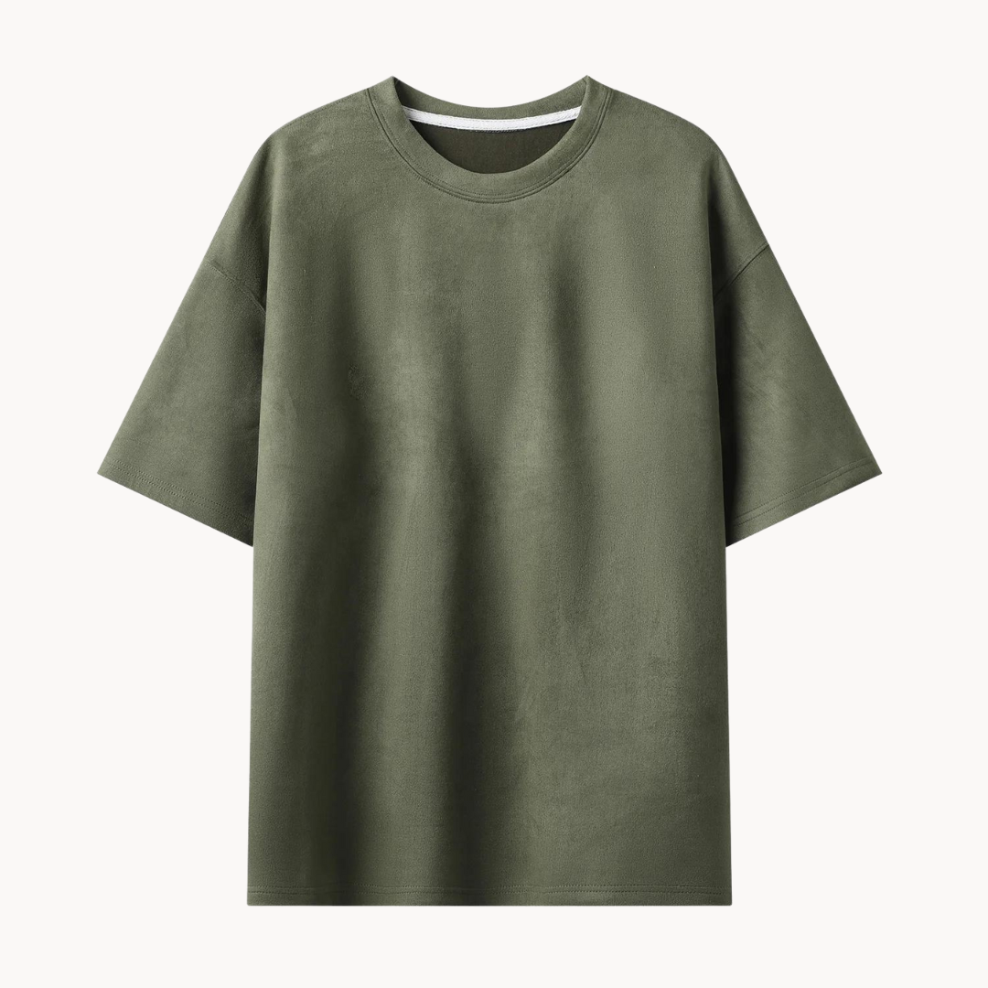T-Shirt in Luxuriöser Wildlederoptik – Reto - Grün - Mavero