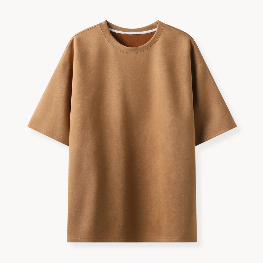 T-Shirt in Luxuriöser Wildlederoptik – Reto - Karamell - Mavero
