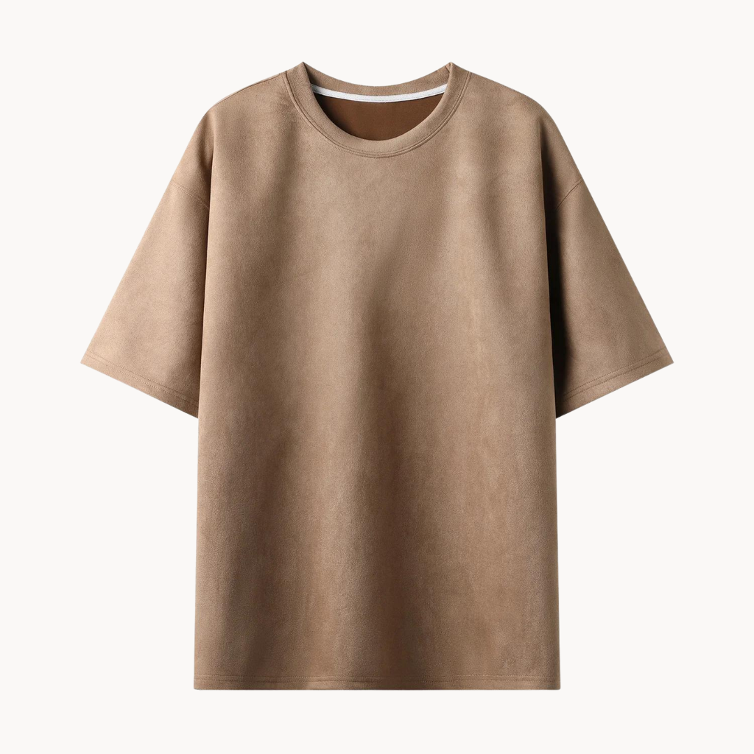 T-Shirt in Luxuriöser Wildlederoptik – Reto - Khaki - Mavero