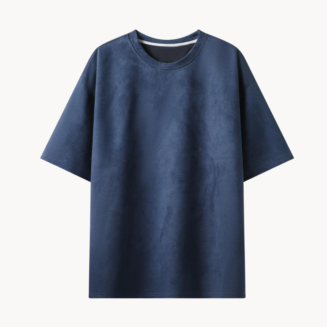 T-Shirt in Luxuriöser Wildlederoptik – Reto - Marineblau - Mavero