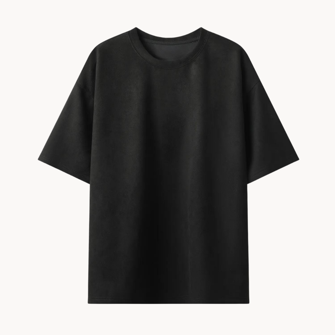T-Shirt in Luxuriöser Wildlederoptik – Reto - Schwarz - Mavero